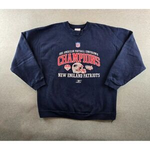 Vtg Reebok New England Patriots 2001 AFC Champions Navy Pullover Mens‎ 2XL Y2K